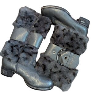 LORIBLU Fur Leather Buckle Boots